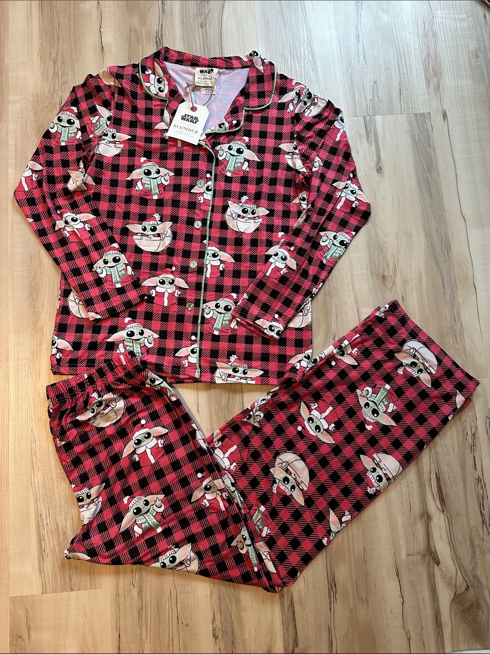 Star Wars Slumber Red Buffalo Plaid Baby Yoda Pajama Set NWT​